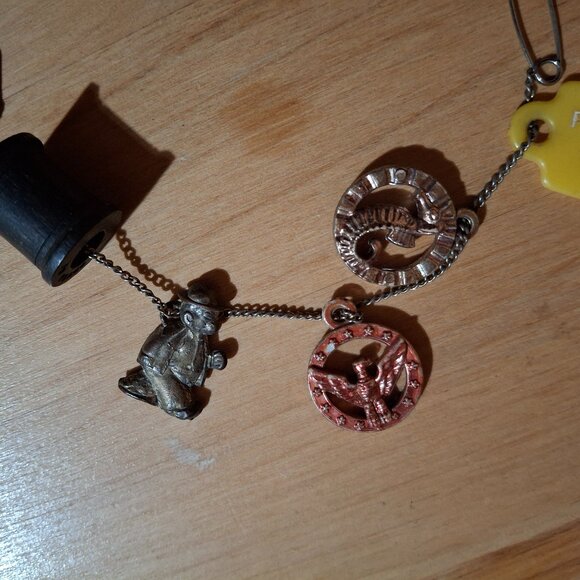 Vintage 1980s Plastic Charms Chain Necklace 16 Charms, Bears, sword,etc - Picture 5 of 7